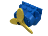 Fabuland Airplane Motor / Engine Block, Small Pin Hole (Complete Assembly with Pin and Yellow Propeller)