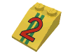 Набор LEGO Slope Brick 33  3 x  2 with Red "2" over Two Green Stripes Patt., Желтый