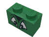 Brick 1 x 2 with Black and White Squinting Eyes and Hair Print