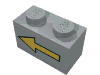 Brick 1 x 2 with Yellow Left Arrow with Black Border Print