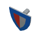 Minifig Shield Triangular with Red/Gray Halves and Blue Border Print