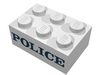 Набор LEGO Brick 2 x 3 with Black 'POLICE' Serif Bold Print (Embossed), Белый