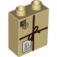 Duplo, Brick 1 x 2 x 2 with Tied Parcel with Postmark Print