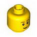 Minifig Head Brown Eyebrows, Thin Grin, Black Eyes with White Pupils Print [Blocked Open Stud]