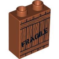 Duplo, Brick 1 x 2 x 2 with Wood Grain & 'FRAGILE' Print