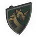Minifig Shield - Triangular with Gold Armoured Horse on Dark Green Background Print
