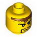 Minifig Head Moustache Black, Messy Brown Hair, Small Mouth with Lower Lip, 3 Spots under Left Eye Print (Adric) [Blocked Open Stud]