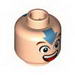 Minifig Head Male - Eyes and Mouth Wide Open, Blue Arrow on Forehead, Square on Back Print [Aang 3828 / 3829] [Blocked Open Stud]