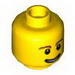 Minifig Head Brown Eyebrows, Thin Grin with Teeth, Black Eyes with White Pupils Print [Hollow Stud]