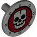Minifig Shield - Round Flat with Silver Skull on Dark Red Print