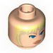 Minifig Head - Peach Lips, Blue Eyes, Tan Fringe Print [Blocked Open Stud]