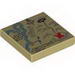 Tile 2 x 2 with Map River, Dark Tan Mountains, Handwriting and Red X Print