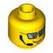 Minifig Head Dual Sided - Silver Glasses, Headset, Smiling / Scared Print [Blocked Open Stud]