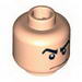Minifig Head Male Angry Black Eyebrows, White Pupils, Smirk Print (SR Gray Ghost) [Blocked Open Stud]