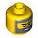 Minifig Head Dual Sided Power Miner Connected Brow with DBGray Beard, Sideburns, Hair and Black Scar, Grin / Clenched Teeth Print [Blocked Open Stud]
