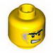 Minifig Head Dual Sided Power Miner Connected Brow with Light Bluish Gray Sideburns and Orange Scar, Determined / Scared Print [Blocked Open Stud]