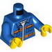 Torso City Jacket with Pockets & Pen over Sweater, Orange Stripes Print / Blue Arms / Yellow Hands