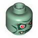 Minifig Head Alien with Red Eyes, Dark Green Lips and Lower Fangs Print [Blocked Open Stud]