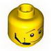 Minifig Head Male Brown Eyebrows, White Pupils, Vertical Cheek Lines, Headset Print [Blocked Open Stud]