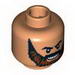Minifig Head Beard Brown Full with Black Knit Eyebrows and Grin with Teeth Print [Blocked Open Stud]