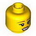 Minifig Head Female, Black Eyes with Eyelashes, Thin Brown Eyebrows and Pale Pink Lipstick with Open Mouth Print [Blocked Open Stud]