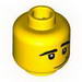 Minifig Head Male Crooked Smile, Black Eyes with White Pupils, Black Eyebrows Print [Blocked Open Stud]