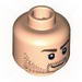 Minifig Head Dual Sided Beard Stubble, Bushy Eyebrows, Determined / Grin Print [Blocked Open Stud]
