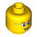 Minifig Head Glasses with Gray Frame Sides, Brown Eyebrows and Open Smile Print [Blocked Open Stud]
