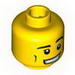 Minifig Head Male Black Eyebrows, Vertical Cheek Lines, Chin Dimple and Wide Grin Print [Blocked Open Stud]