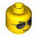 Minifig Head Glasses with Black and Silver Sunglasses, Chin Dimple Print [Blocked Open Stud]
