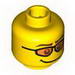 Minifig Head Glasses with Orange Sunglasses, Brown Eyebrows and Crooked Smile Print [Blocked Open Stud]
