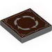 Tile 2 x 2 with 4 White Arrows in Circle and Border on Reddish Brown Background Print