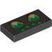 Tile 1 x 2 with 6 Green Eyes and Brown Hairs Print (Spider Face)