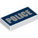 Tile 1 x 2 with 'POLICE' White on Blue Background Print