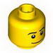 Minifig Head Male Thin Grin, Black Eyes with White Pupils, Black Eyebrows Print [Blocked Open Stud]