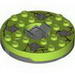 Turntable 6 x 6 Round Dark Bluish Gray Base with Lime Top with Gray Faces on Brown Print (Ninjago Spinner)