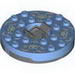 Turntable 6 x 6 Round Dark Bluish Gray Base with Medium Blue Top and White Faces on White Print (Ninjago Spinner)