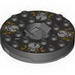 Turntable 6 x 6 Round Dark Bluish Gray Base with Black Top with White Skulls on Orange Print (Ninjago Spinner)