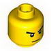 Minifig Head Male - Black Eyebrows, White Pupils, Thin Mouth Print [Blocked Open Stud]