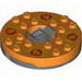 Turntable 6 x 6 Round Dark Bluish Gray Base with Orange Top and Red Flames on Yellow Print (Ninjago Spinner)