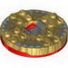 Turntable 6 x 6 Round Red Base with Pearl Gold Top with Gold Faces on White and Blue Print (Ninjago Spinner)