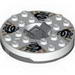 Turntable 6 x 6 Round Dark Bluish Gray Base with White Top with Black Dragons on Gold Print (Ninjago Spinner)