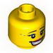 Minifig Head Female, Thin Black Eyebrows, Eyelashes with Light Blue Mascara, Open Mouth Smile with Teeth and Red Lips, Gray Star Print [Blocked Open Stud]