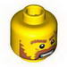 Minifig Head Male Brown Beard, Brown Eyebrows, Scar Across Left Eyebrow, Open Angry Mouth, White Pupils Print [Blocked Open Stud]