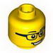 Minifig Head Glasses with Rectangular Glasses, Open Mouth Smile, White Pupils Print [Blocked Open Stud]
