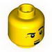 Minifig Head Male Black Eyebrows, Raised Left Eyebrow, Black Goatee, White Pupils Print [Blocked Open Stud]