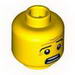 Minifig Head Male Black Eyebrows, Wrinkles, Scared Look, Open Mouth, White Pupils Print [Blocked Open Stud]