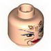 Minifig Head Dual Sided Alien with SW Sugi, Large Brown Eyes, Red Lips and Cheek Lines / Purple Hair Print [Blocked Open Stud]