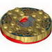 Turntable 6 x 6 Round Red Base with Pearl Gold Top with Gold Faces on Blue Print (Ninjago Spinner)