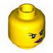 Minifig Head Dual Sided Female with Dark Pink Lips, Eyelashes, Purple Eyeshadow Conniving / Angry Print [Blocked Open Stud]